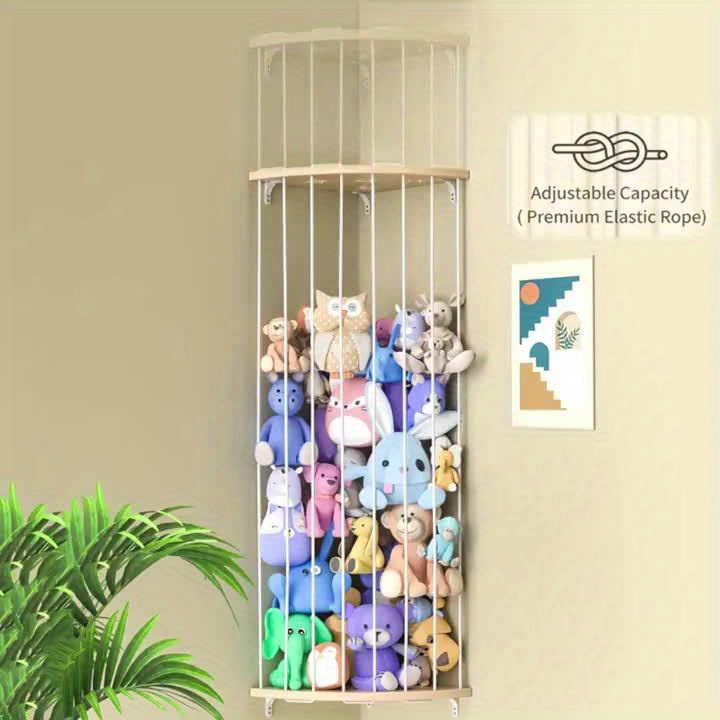 Adjustable Wooden Toy Storage Hammock, Wall Mounted Organizer for Stuffed Animals