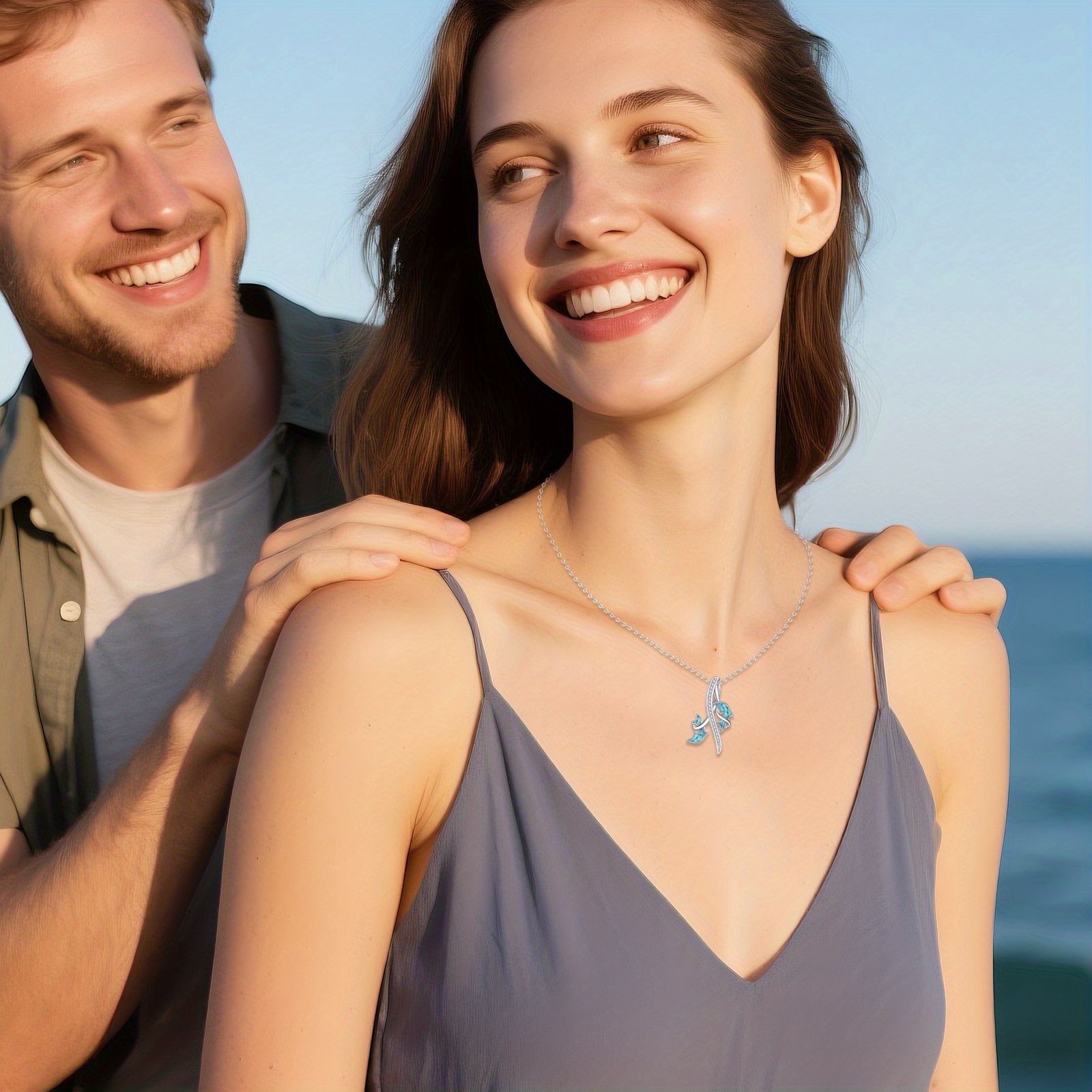 925 Sterling Silver Dolphin Necklace with Zirconia