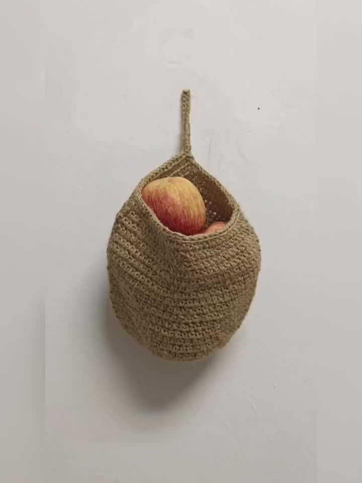 Wall Hanging Fruit Basket, Boho Jute Hanging Baskets Pantry Potato