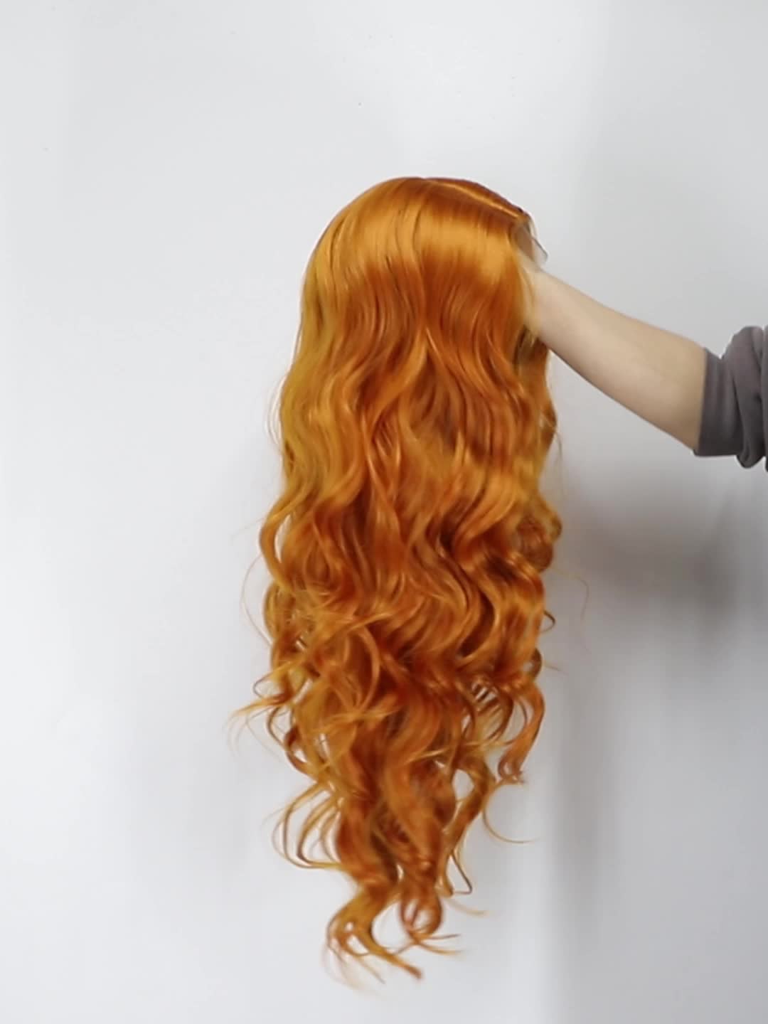 Orange Long Body Wave Wigs Women Middle Part Synthetic Heat - Temu