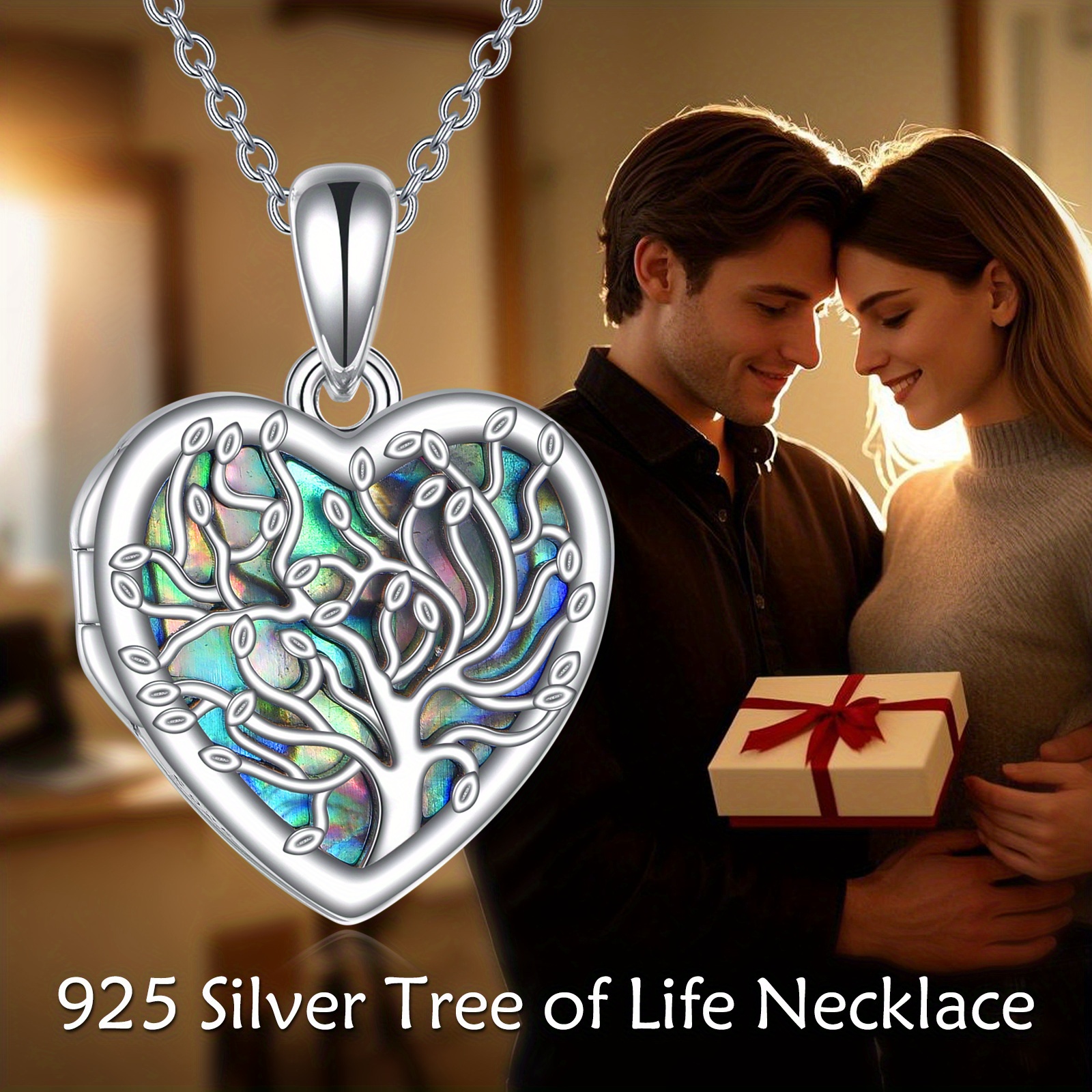 Women's Tree of Life Locket Necklace with Abalone Shell
