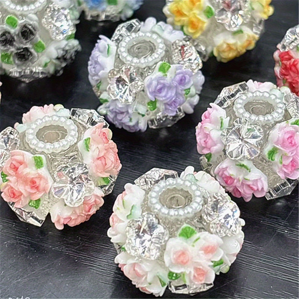 TEMU 5pcs/set Multicolor 25mm Artisan Rose Five-petal , 3d Layered With Sparkling Accents And Embellishments For Diy Beaded Pens, Phone Straps, Car
