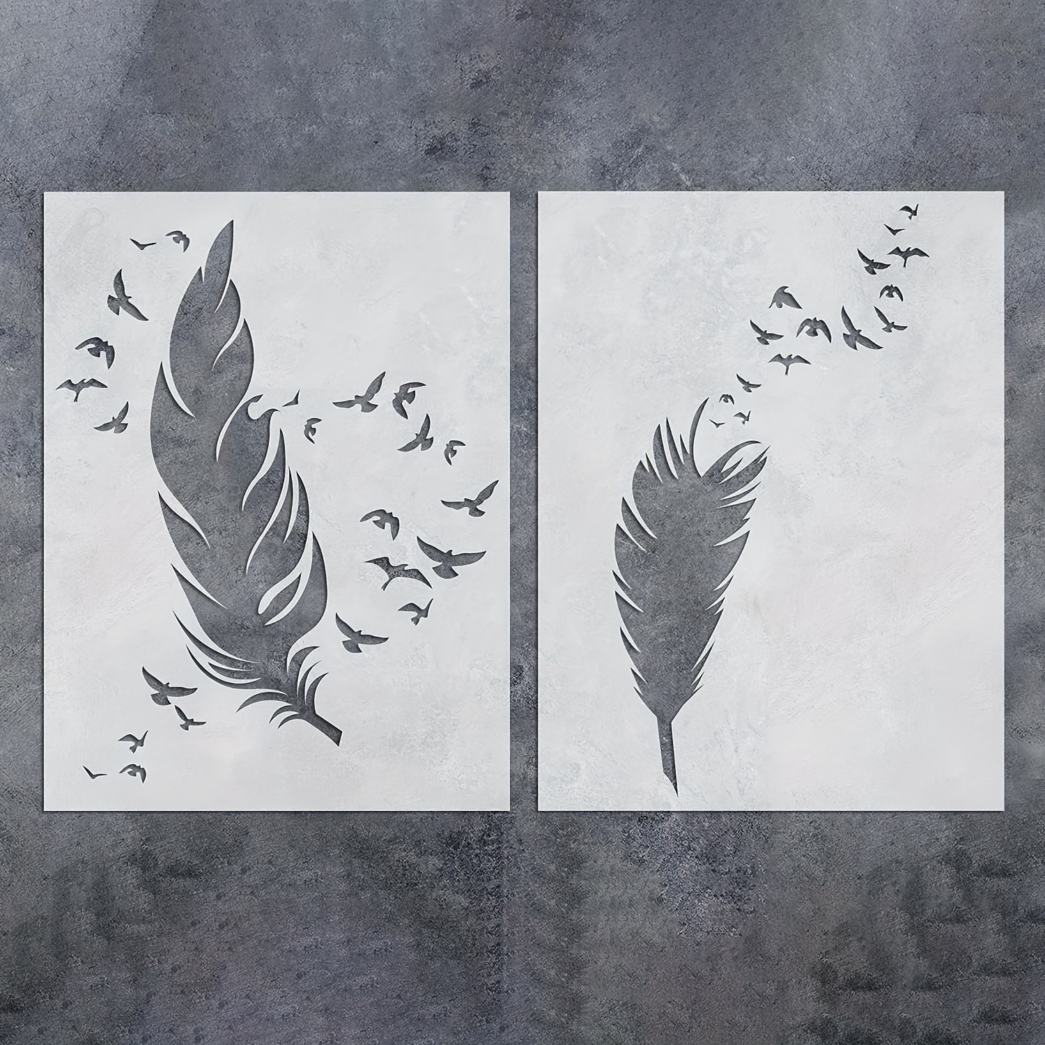 4Pcs A4 Big Feather Leaves DIY Layering Stencils for Painting