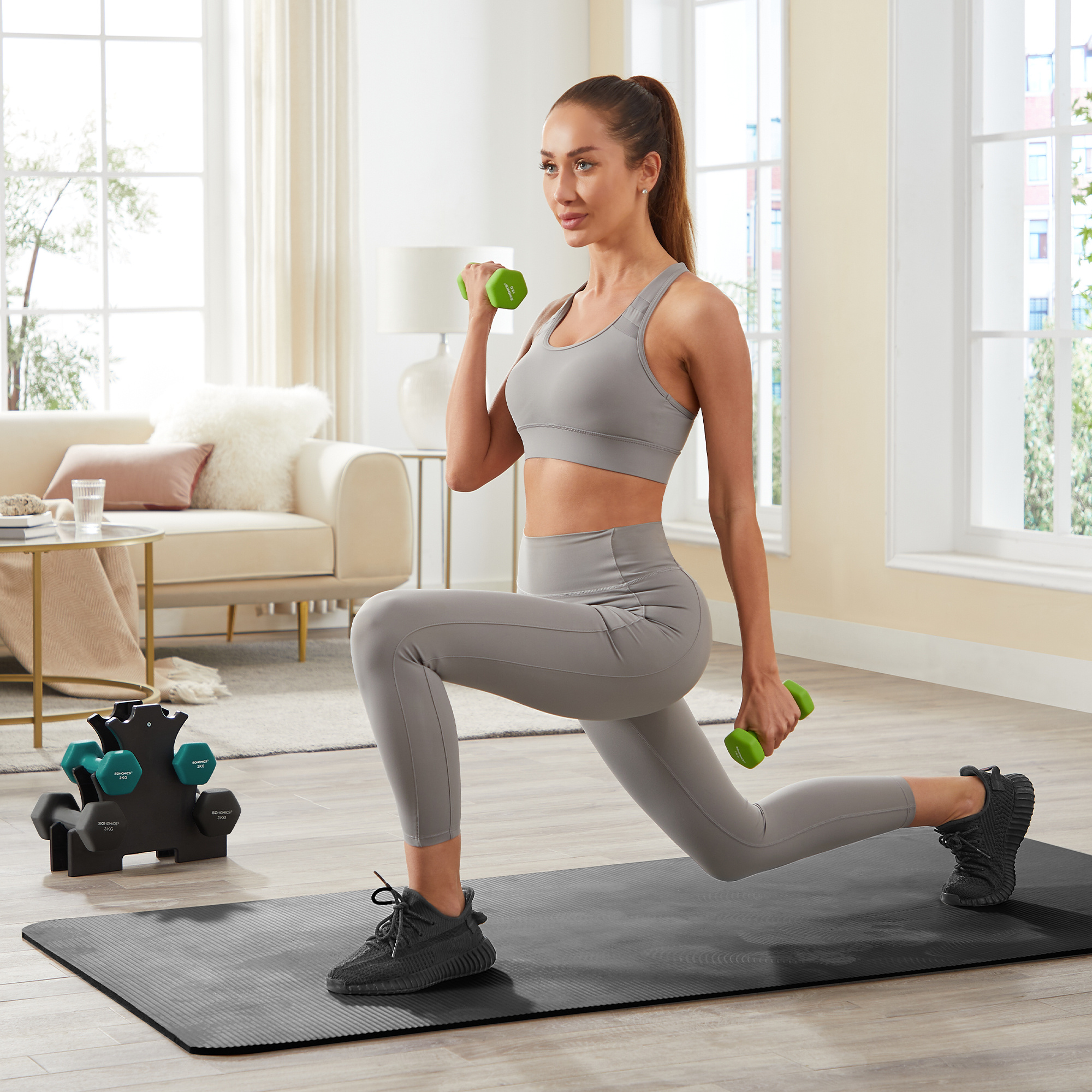 E-shop Gewichtheben Hantel-Set mit Aufbewahrungsständer für Fitness, Vinylbeschichtet