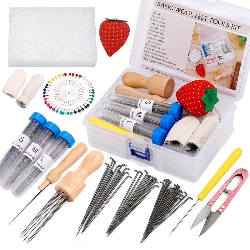 DIY Craft Felt Tools with Wood Handle with Bottle Felt Needle Kit Set  Felting Needles Wool Felt Pocked Needles Set