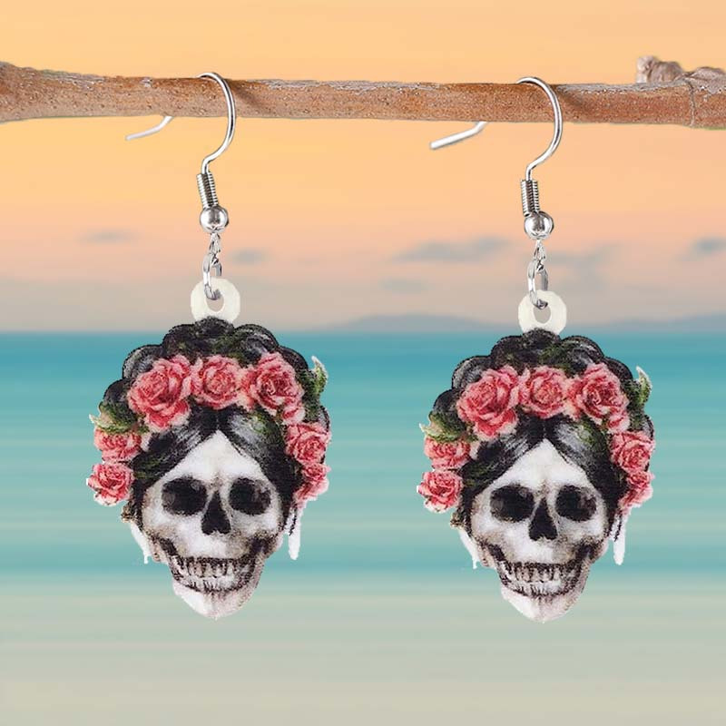 Red and White Horror Guy Resin Dangle Earrings Halloween Earrings