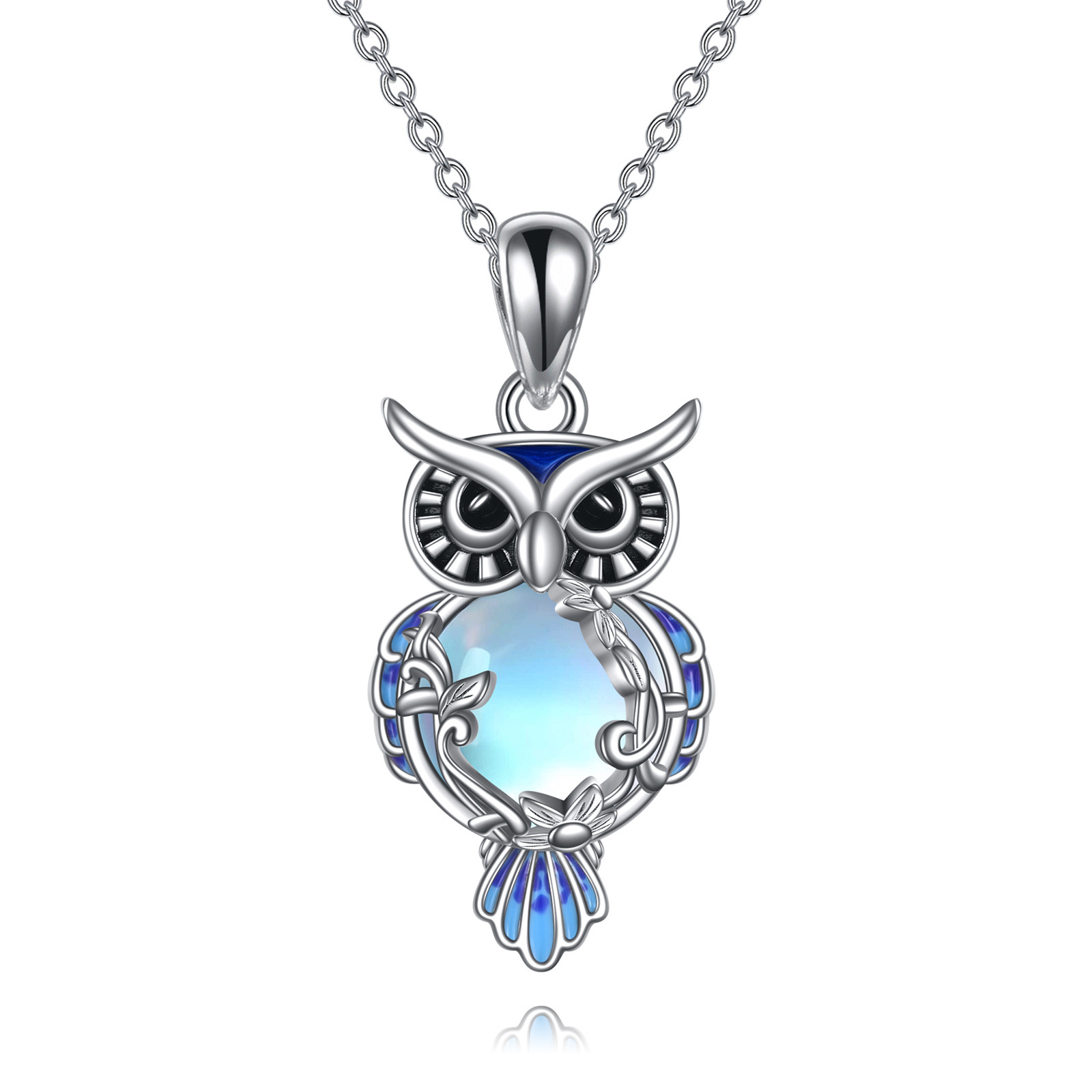 Sterling Silver Moonstone Owl Pendant Necklace