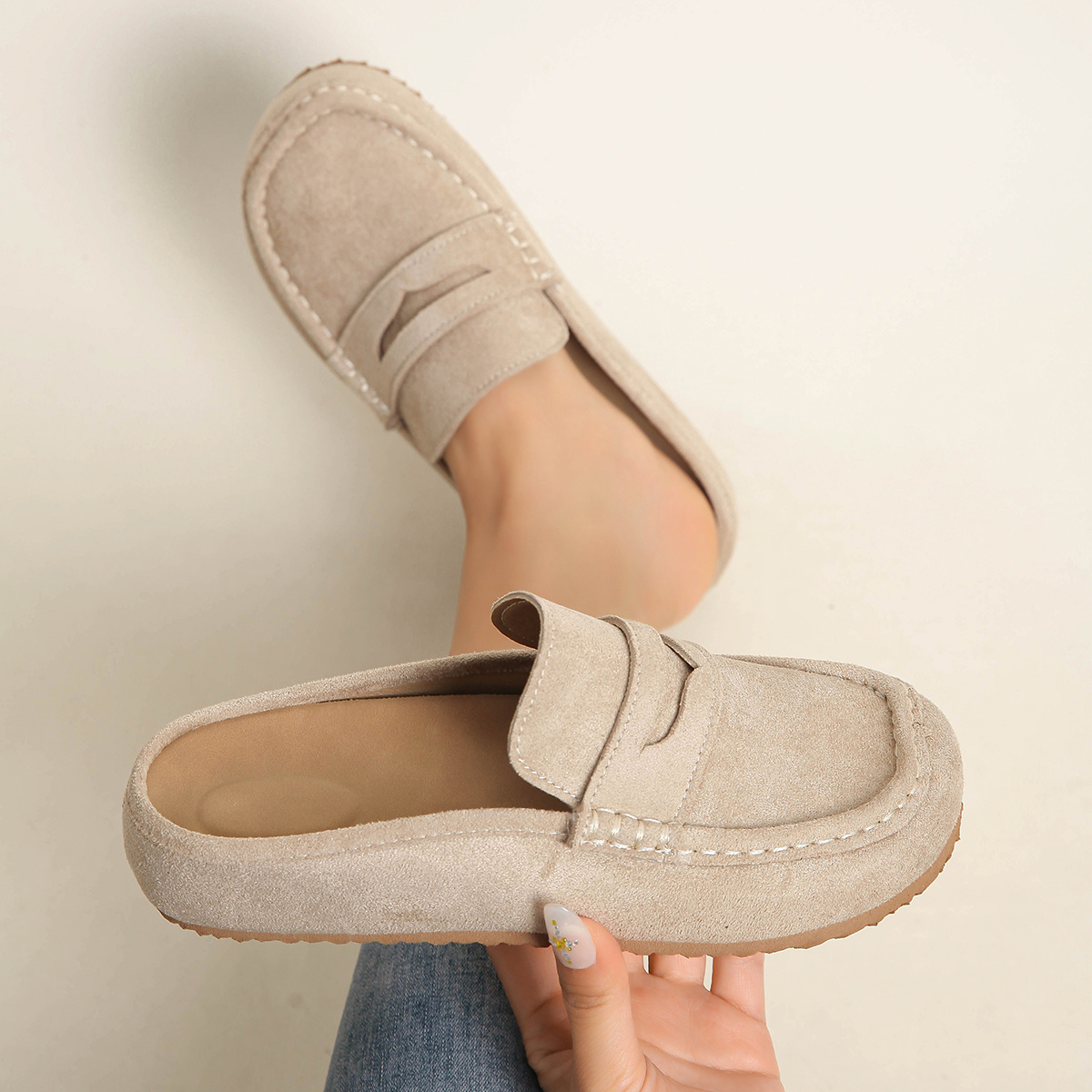 TEMU Women's Loafer Mules Shoes Flat Heel Backless Comfortable Office Casual Walking Shoes For Women Local Wide Width Available Daily Wear, Womens