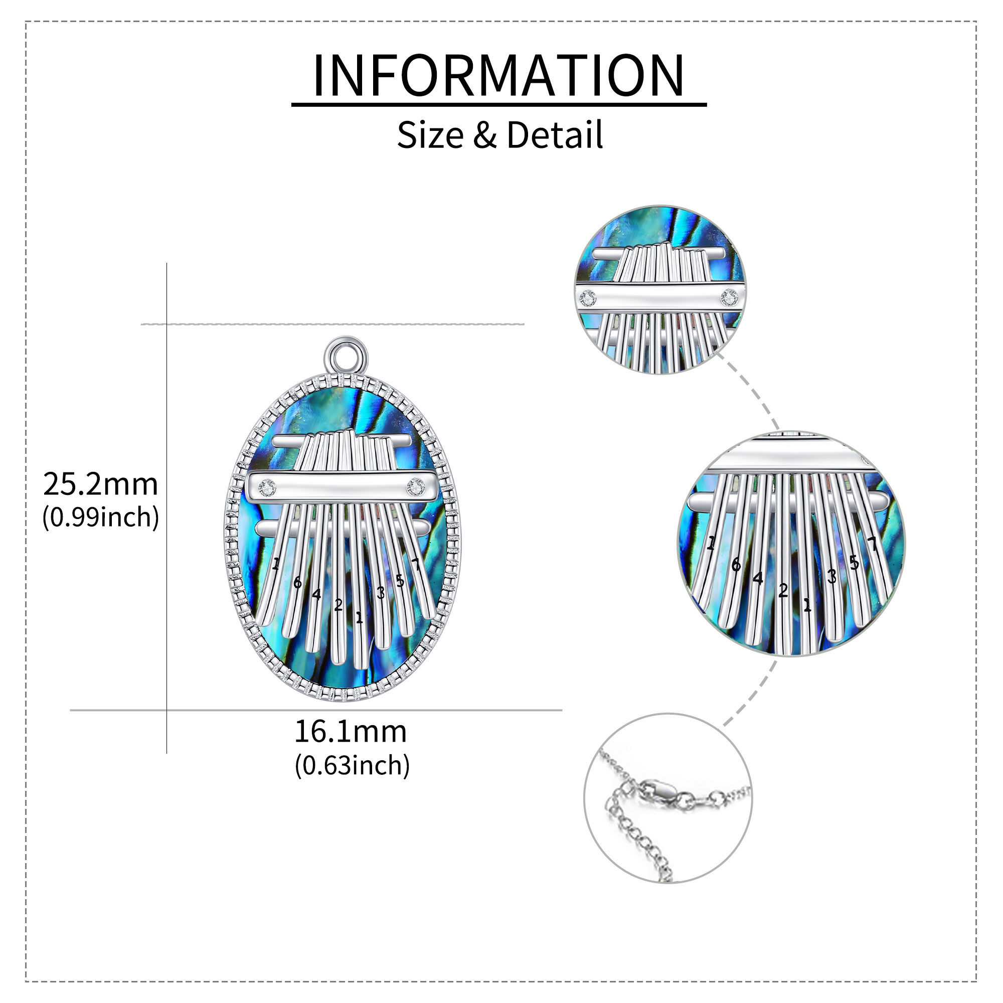 Women's 925 Sterling Silver Kalimba Necklace with Abalone Shell