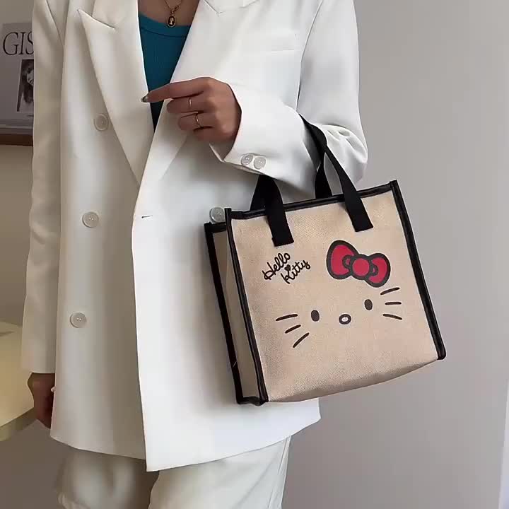 Hello Kitty Cat Bag Embroidered Canvas Shoulder Bag Tote Bag Casual Cute Bag