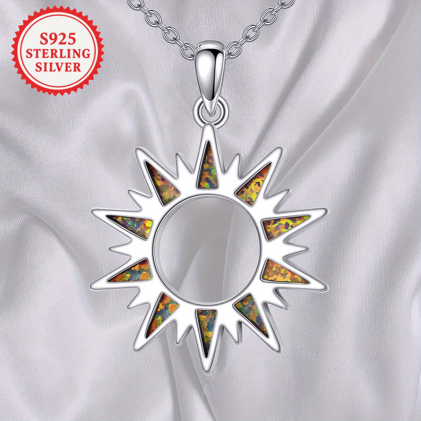 Women's 925 Sterling Silver Fire Opal Pendant Necklace, Birthday Gift