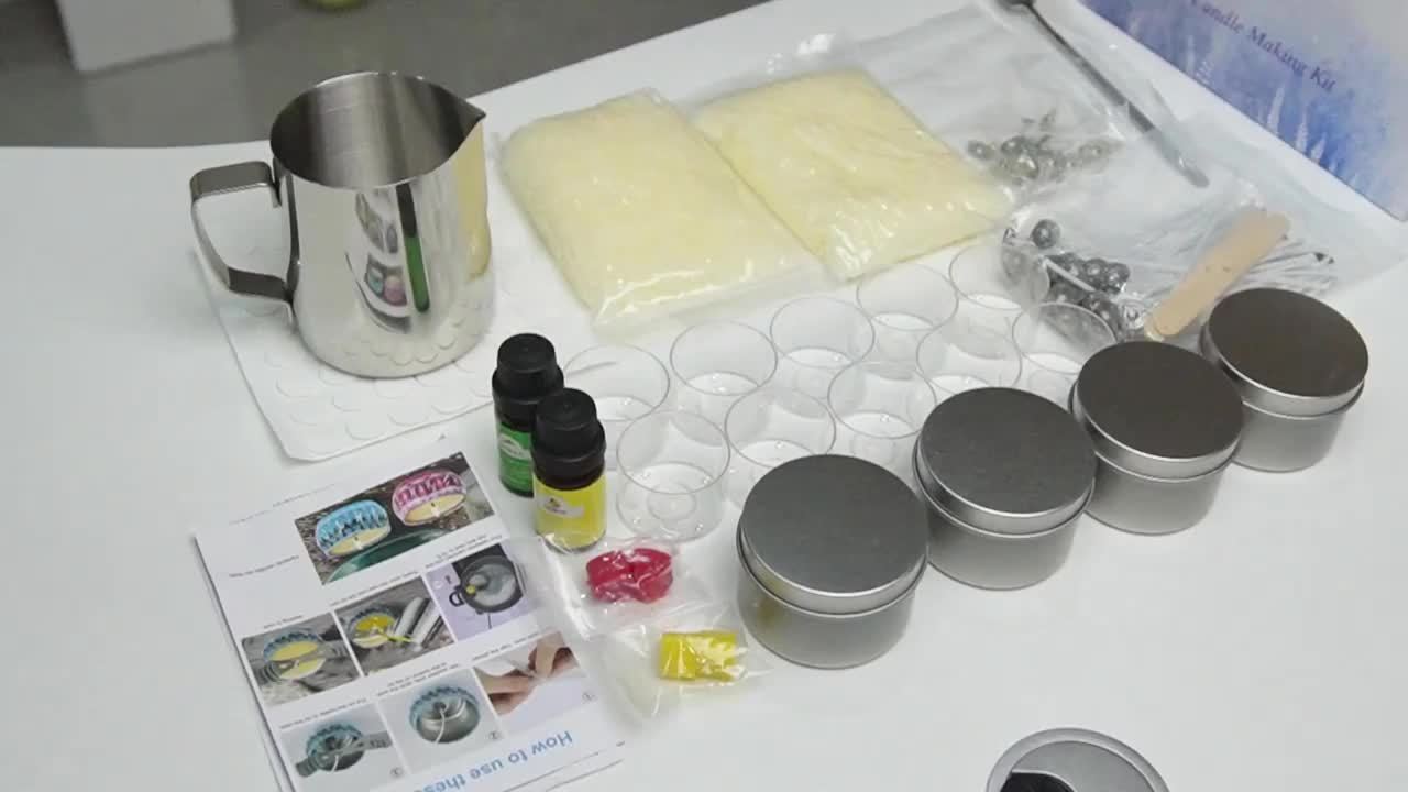 DIY Candle Making Kit with Soy Wax, Essential Oils, Colored Wax Blocks, Wicks, Stirring Spoon, Pouring Cup, and Storage Jar – Complete Begin