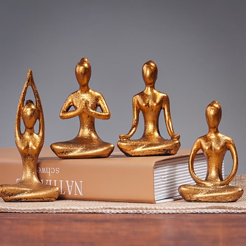 Meditation Yoga sculpture decoration, Family Decoration Ceramic Yoga  statue, zen Yoga Gift Room Decoration White package 4 PCS