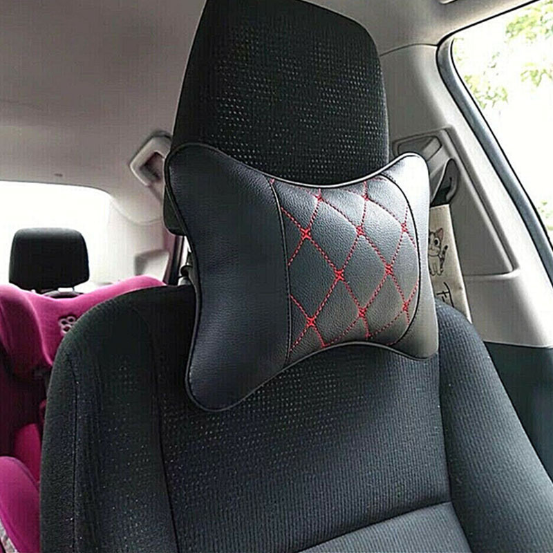 Memory Foam Car Neck Pillow/genuine Leather Auto Cervical Round Roll Office  Chair Bolster Headrest Supports Cushion Pad Black