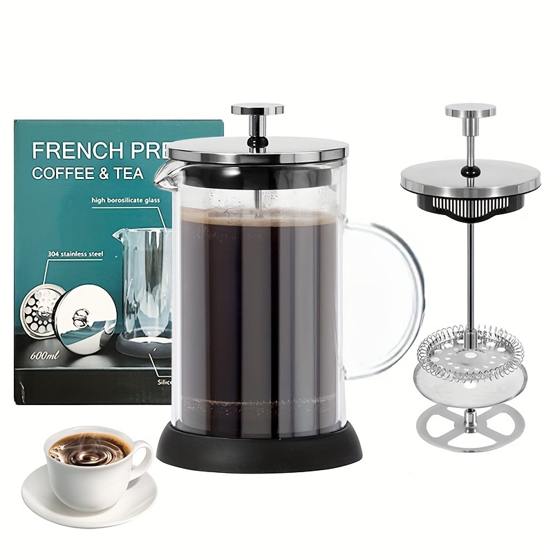 1pc French Press Coffee Maker Large Capacity 304 Stainless Steel  Multi-functional Glass Coffee Pot Tea Infuser Kettle Espresso Tea Brewing Kit  Coffee Filter Cup Press Pot, Black 350ml/11.8oz