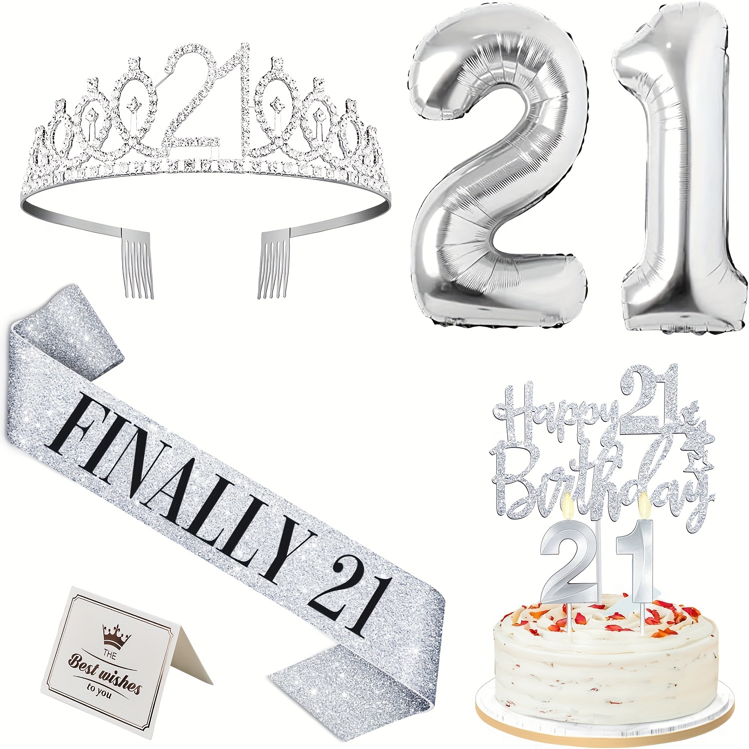 41 decoraciones de cumpleaños número 21 para niñas y ella, suministros de  fiesta de cumpleaños de oro rosa incluyen 20 platos, 20 servilletas y 1