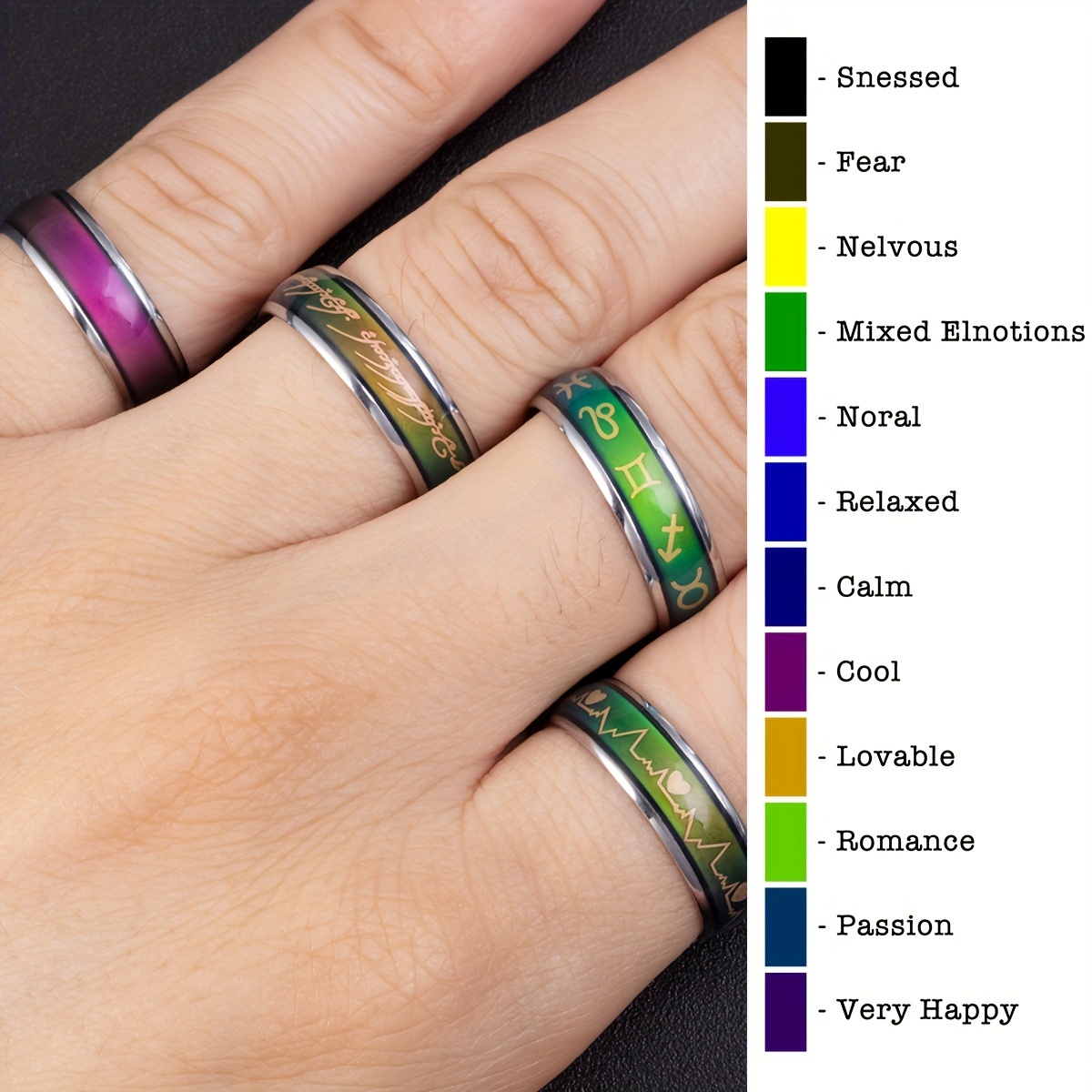 Unisex Stainless Steel Ring Wide 8mm Gradual Color Changing Mood Rings  Feeling/Emotion Couple Temperature Ring Jewelry