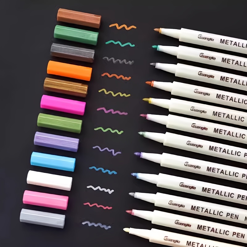 Metallic Marker Pens, 12 Colors Dual Tip Metallic Pens For Black