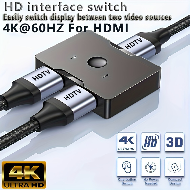 Interruptor HDMI 4K60Hz, selector HDMI2.0 2 en 1 salida o 1 en 2 salidas,  carcasa de aluminio, HDCP 2.2, soporta constantemente UHD 4K 3D 1080P para