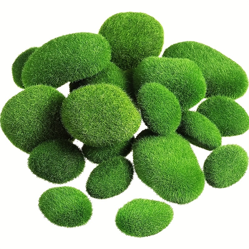 18pcs Artificial Moss Rocks Decorative Green Moss Balls Moss