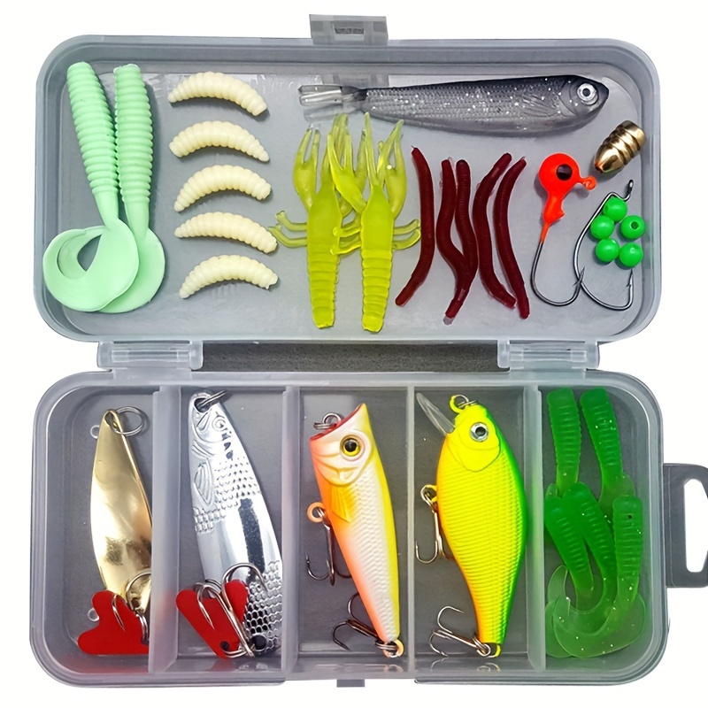 94pcs Freshwater Bait Fishing Tackle Kit, Including Fishing Soft/Hard Bait,  Plastic Bionic Worm Lure, And More Accessories