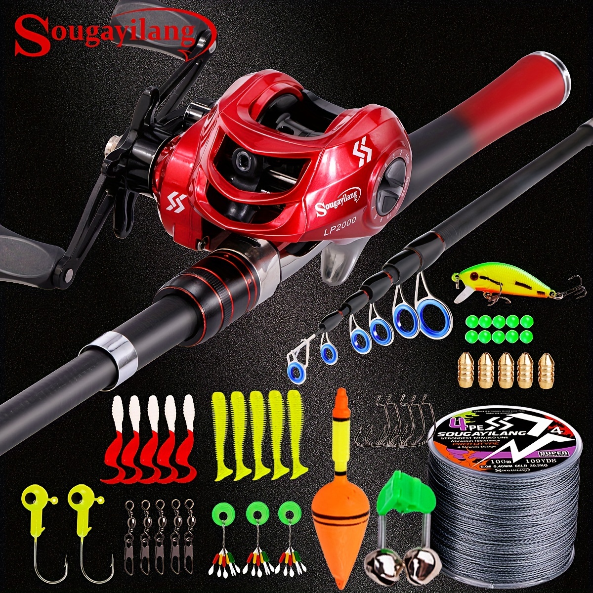 Sougayilang Fishing Rod Combo 1.5M Telescopic Sea Rod Spinning Reel Baits  Lure And 120M 4 Strand Fishing Line Set Travel Fishing Gear Accessories Fishing  Tackle Set