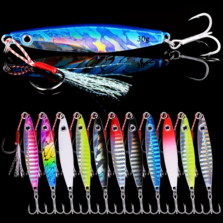 30 Zinc Alloy Fishing Spoons Lures with Treble Hooks in 5 Weights |  Saltwater Freshwater Fishing