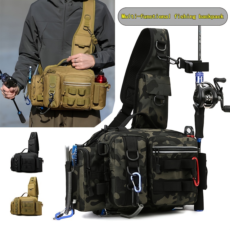 Fishing Tackle Backpack Sling Bag Gear Storage Water-Resistant with Rod  Holder 