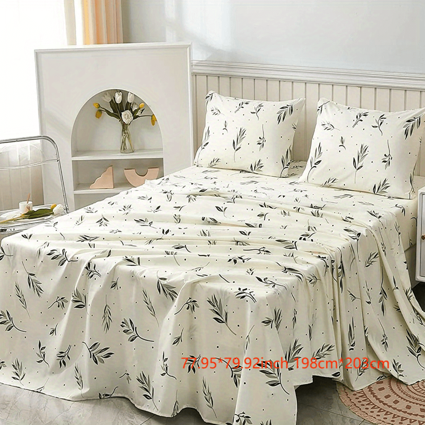 Plant Printed Fitted Sheet Set Soft And Breathable Bedding - Temu