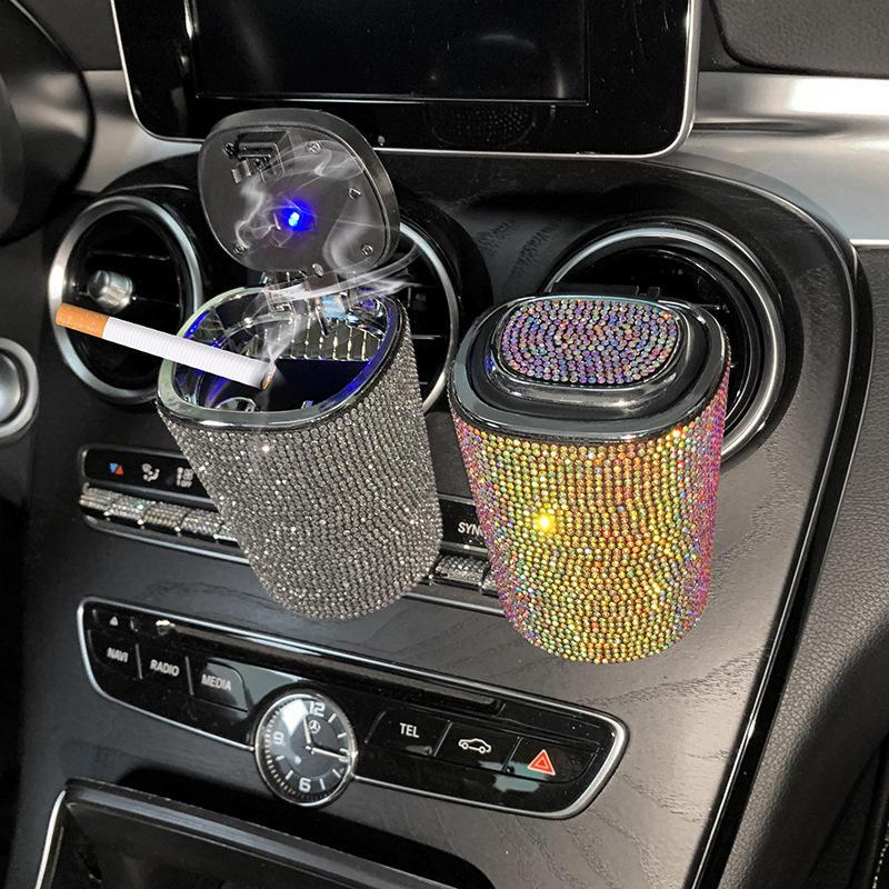 Red Bling Car Accessories for Women Interior Cute Set Girls USB Charger  Tissue Box Holder Ashtray Diamonds Automotive Part Decor
