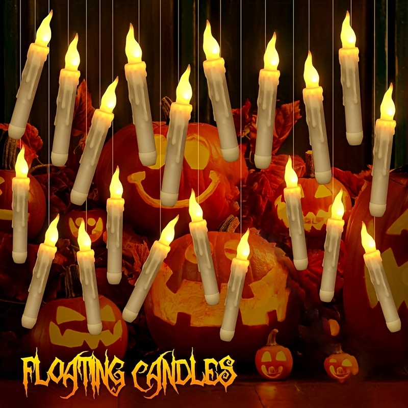 12pcs Hanging Floating Candles Halloween Décor, Bougies coniques sans  flamme Bougies de flamme vacillantes avec baguette magique Télécommande,  Bougies LED goutte à goutte Lumières