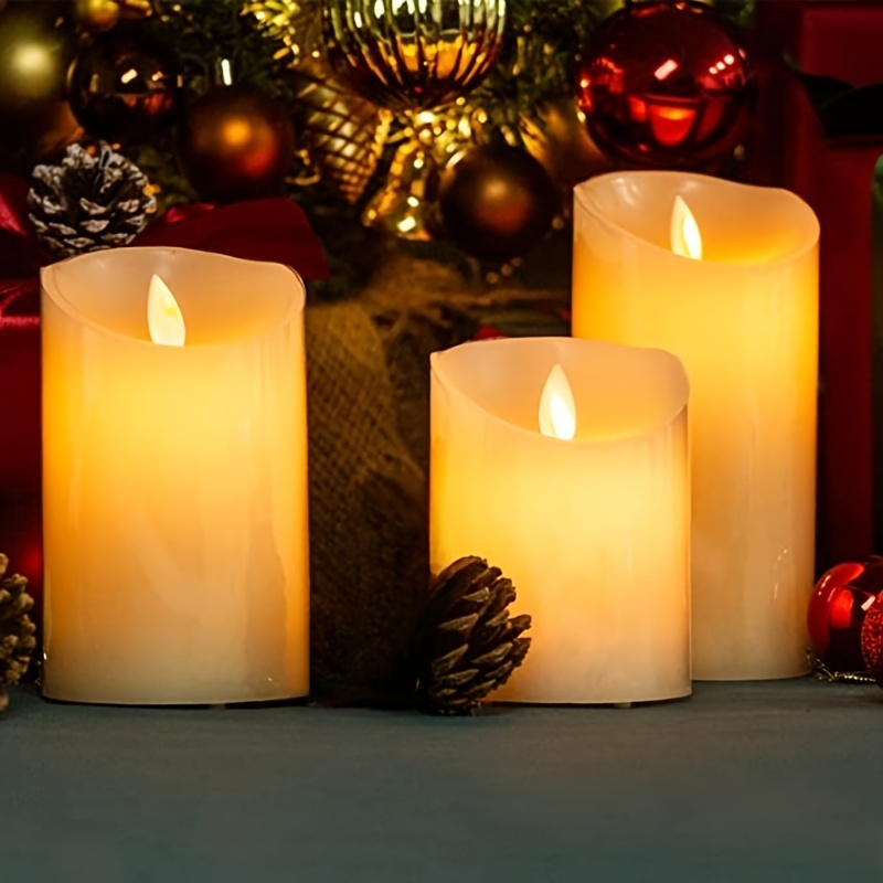 Lot de bougies chauffe-plat à LED sans flamme avec télécommande -  Fonctionne avec piles - Minuteur - Pour Noël, décorations de Noël (12 piles