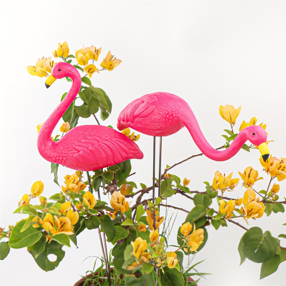 Set of 6 Small Pink Flamingo Yard Ornament Stakes Mini Lawn Plastic Flamingo  Sta