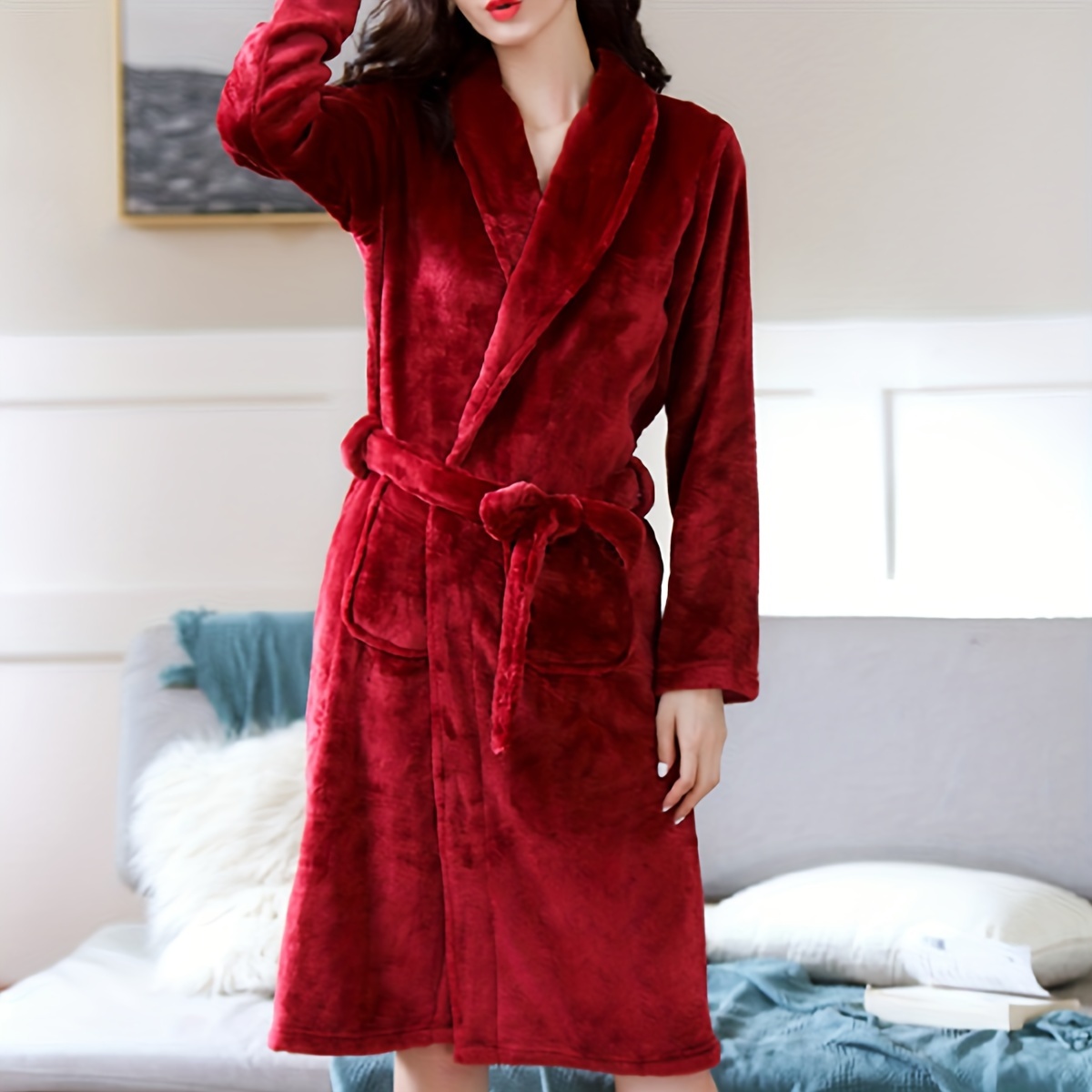 Women's Sexy Flannel length Robes Autumn Winter - Temu
