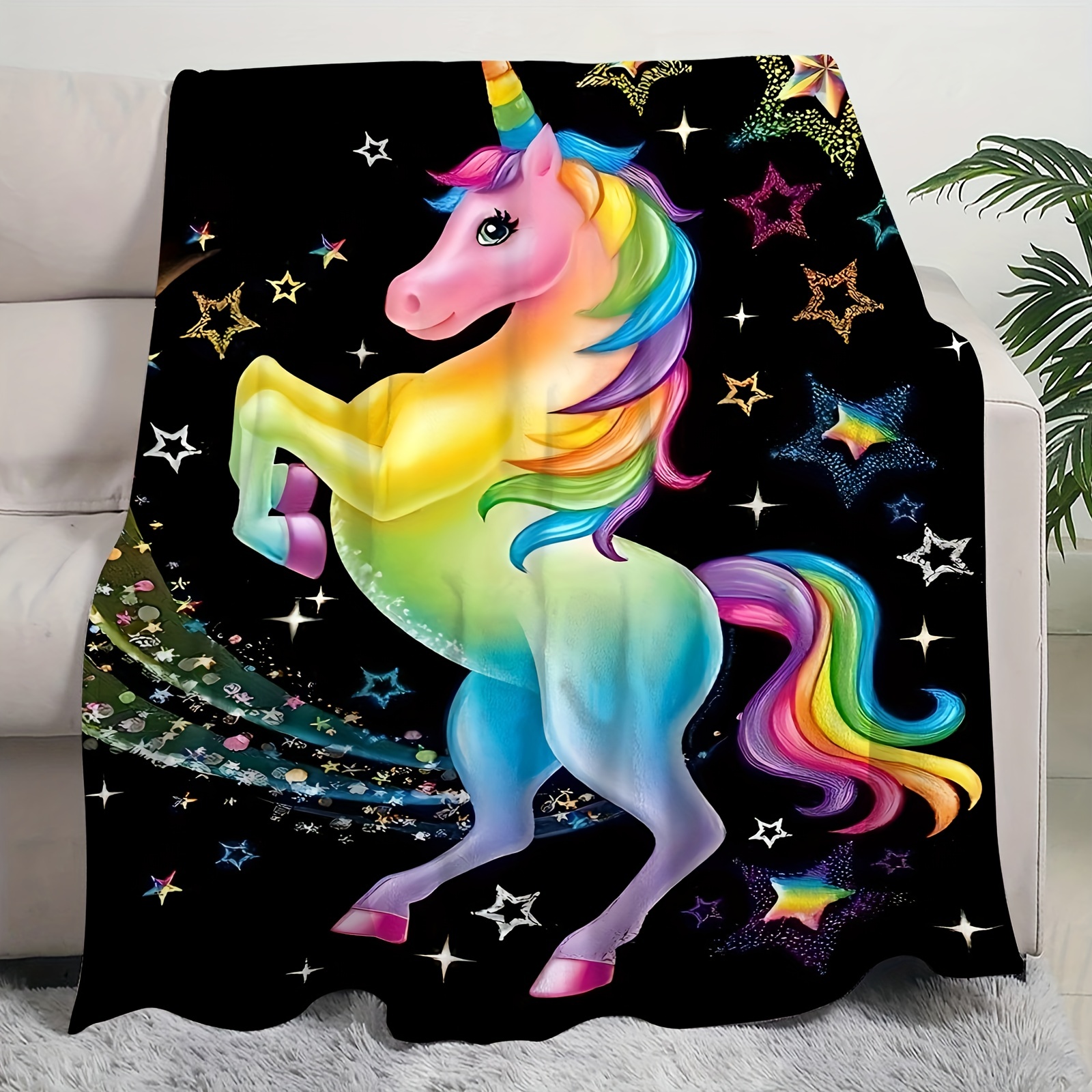 Rainbow Unicorn Blankets for Girls, Lightweight Travel Blanket