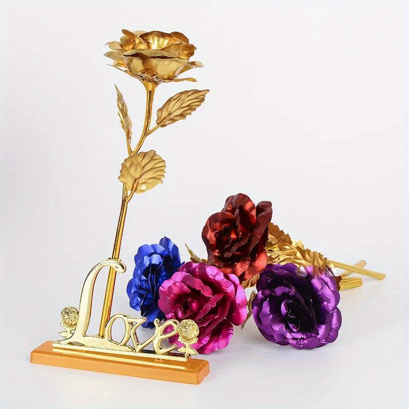 Gorgeous Metallic Artificial Flower Long Golden Fake Rose - Temu