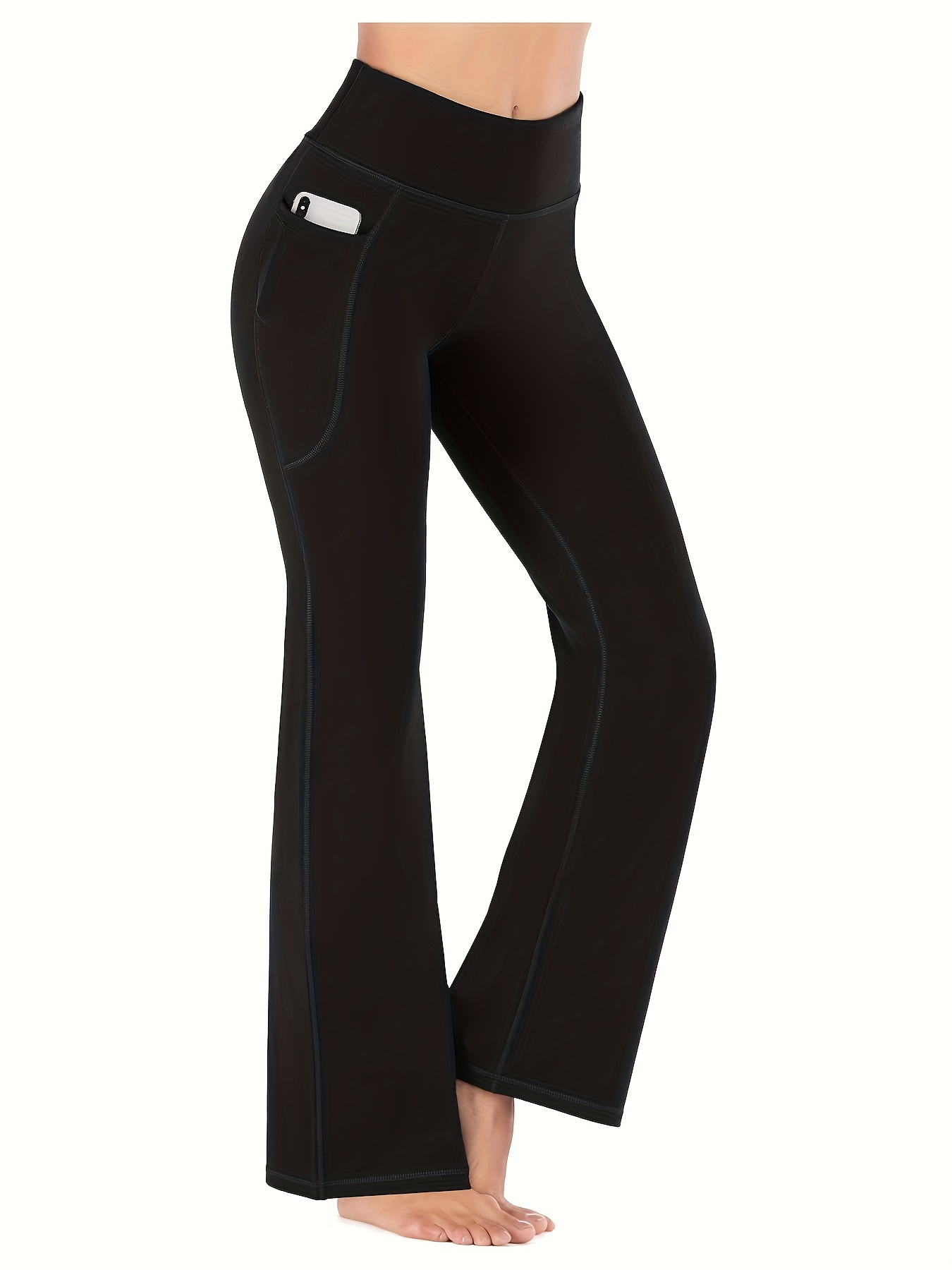 Stay Warm & Stylish with These High Waisted Fleece Flare Leggings - Women's  Activewear with Pockets!