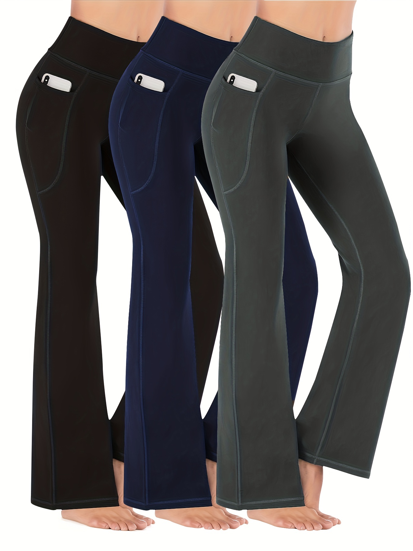 Pantalones Yoga Abertura Lateral Cintura Alta Color Sólido - Temu