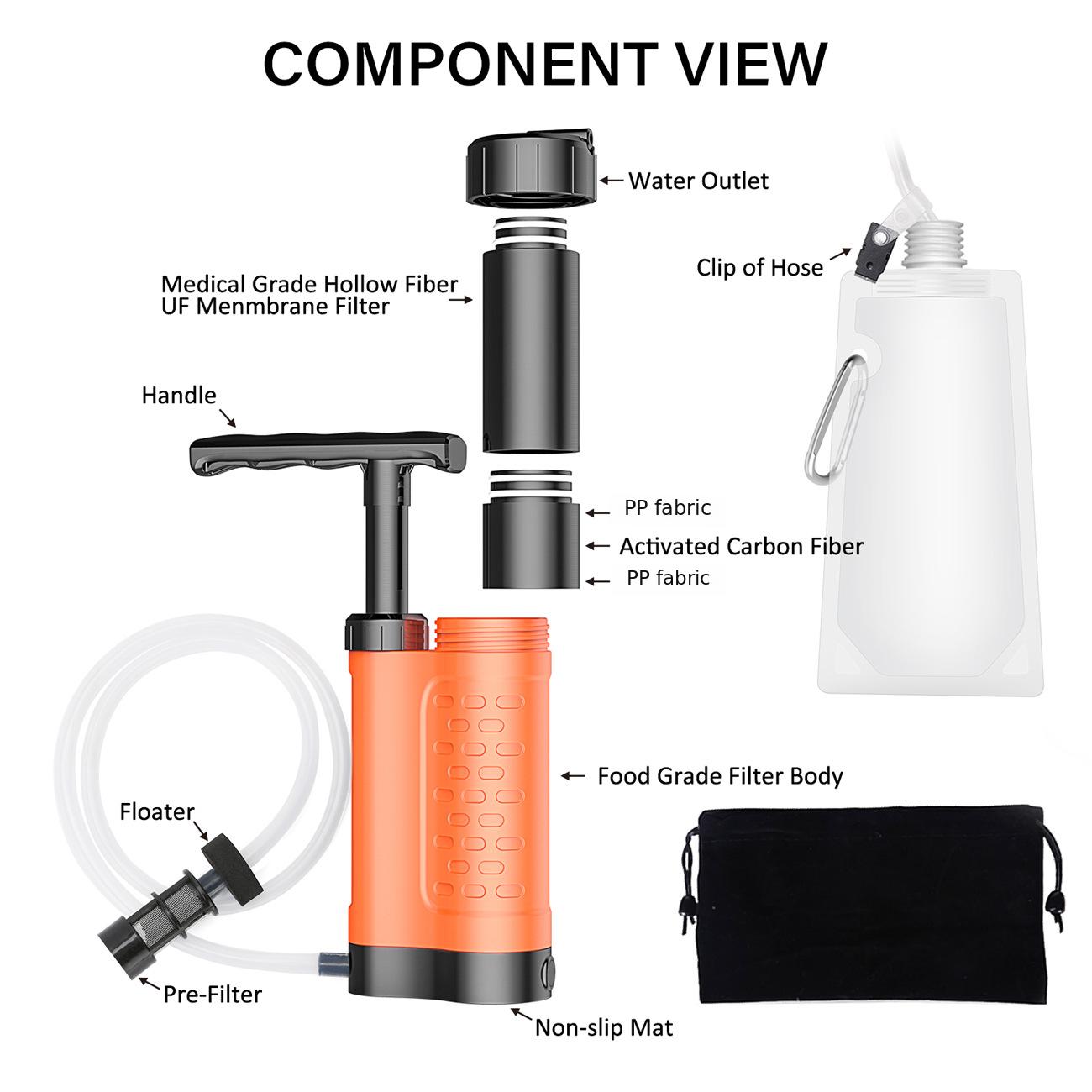 portable hand pump water purifier for outdoor survival adventure emergency multi layer hand pump water dispenser details 1