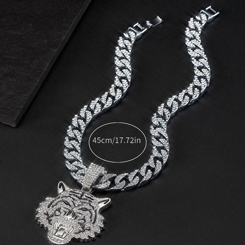 Tiger Head Pendant Cuban Chain Necklace