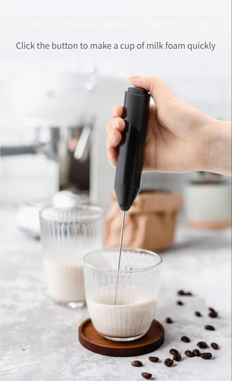 electric milk frother handheld battery operated whisk beater foam maker for coffee cappuccino latte frappe matcha hot chocolate mini drink mixer black batteries not included details 0