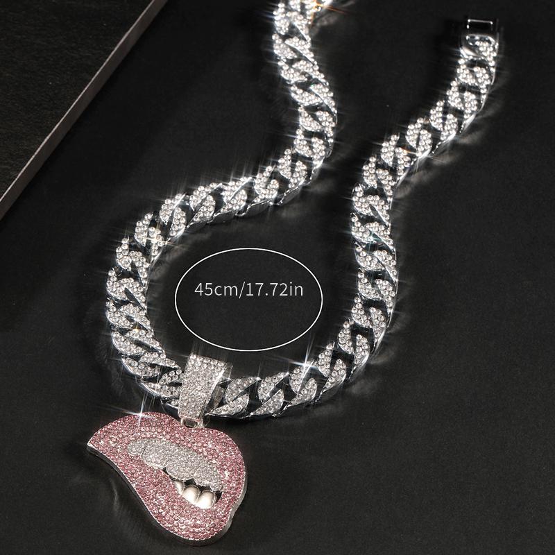 Pink Lips Pendant Cuban Chain Necklace