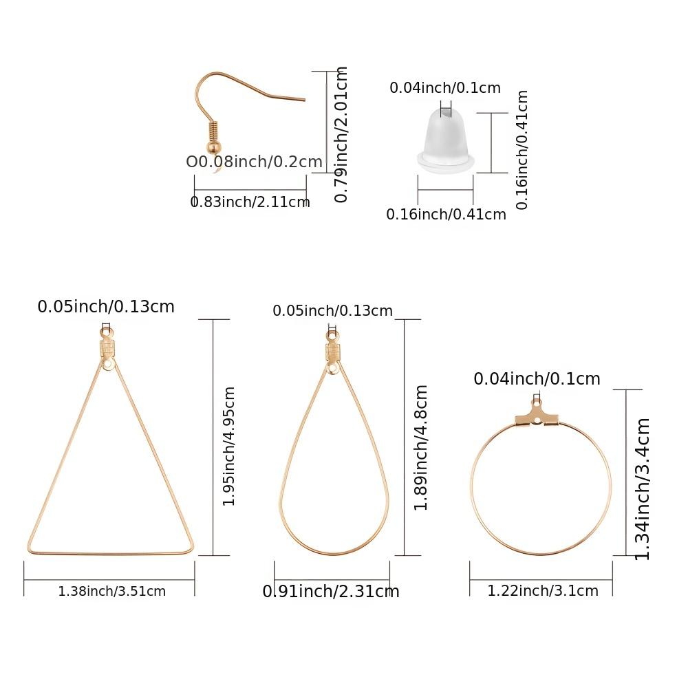 72pcs Earrings Beading Hoop Set for Jewelry Making Earring Finding Triangle Teardrop Round Beading Hoop Earrings Bulk with 200pcs Earring Hooks Hoops