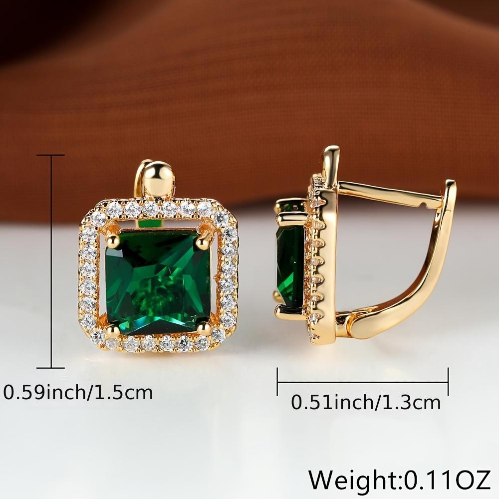 Square Cut Green Stone Drop Dangle Earrings for Women