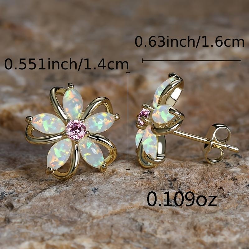 Opulent Flower Stud Earrings with Synthetic Opal Inlay, Plated