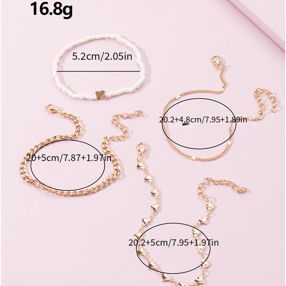 MultiLayer Metal Heart & Bead Decor Anklet
