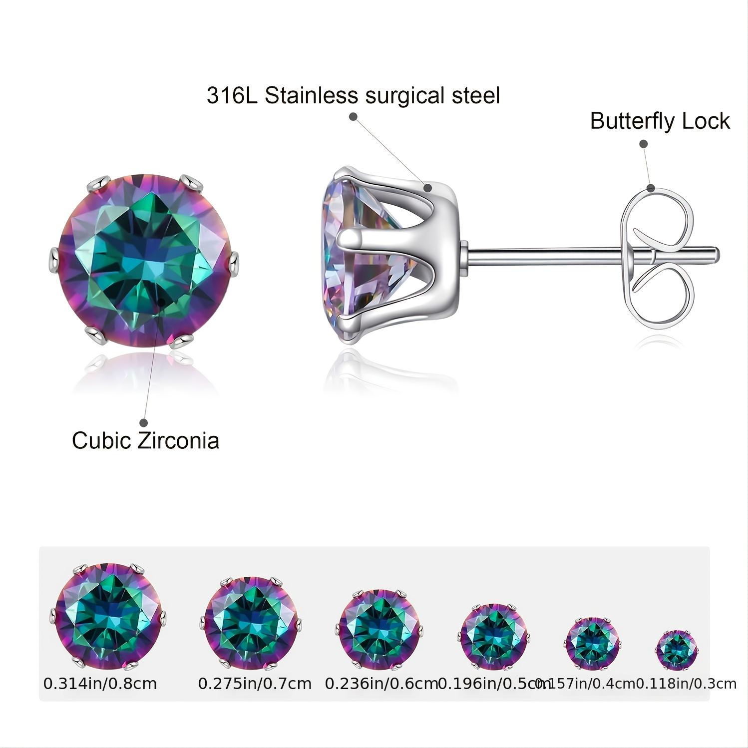 Stainless Steel Cubic Zirconia Stud Earring, 6 Sizes Round Clear Earring  Studs Set For Women And Men - Temu Australia