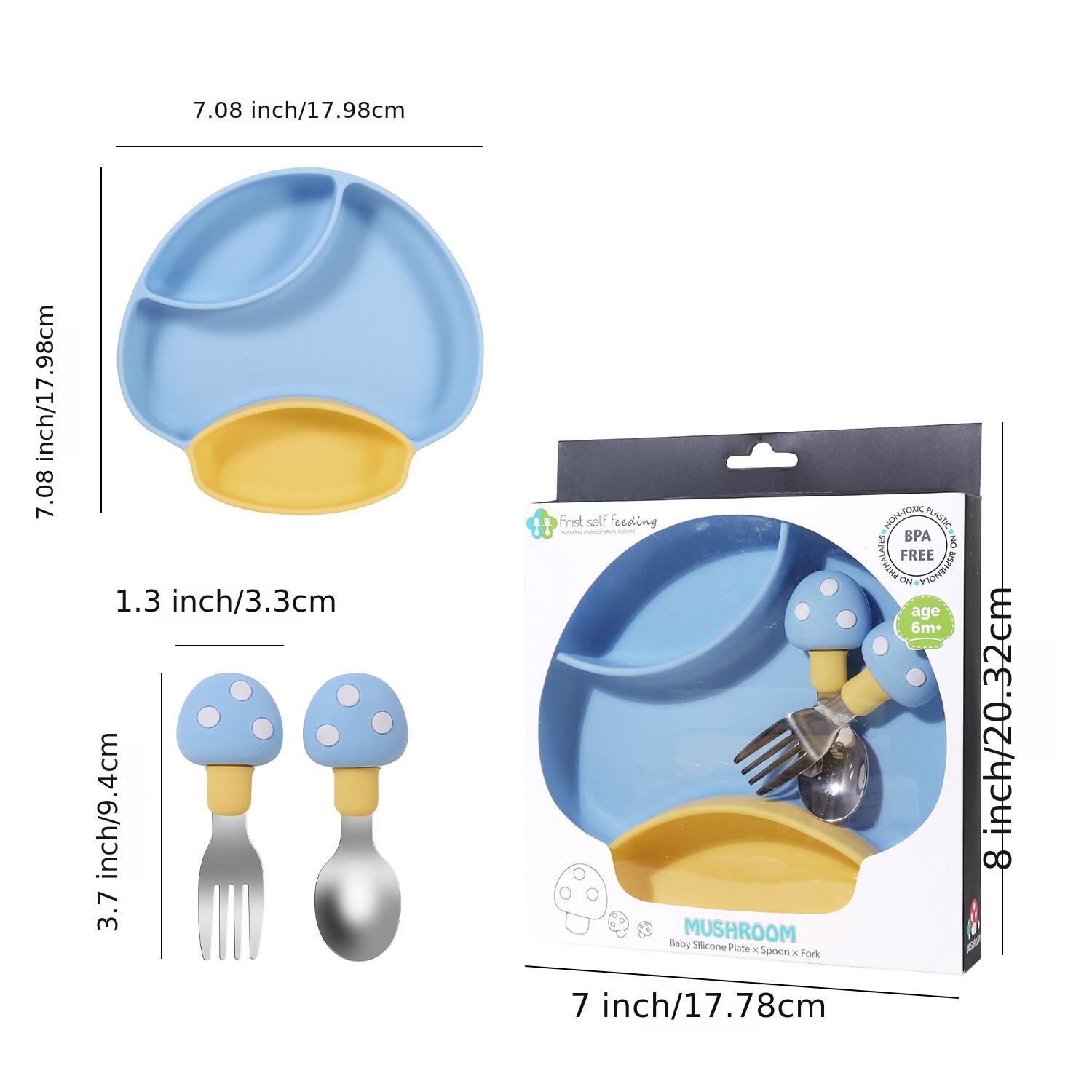 Mushroom Silicone Baby Tray Spork Set