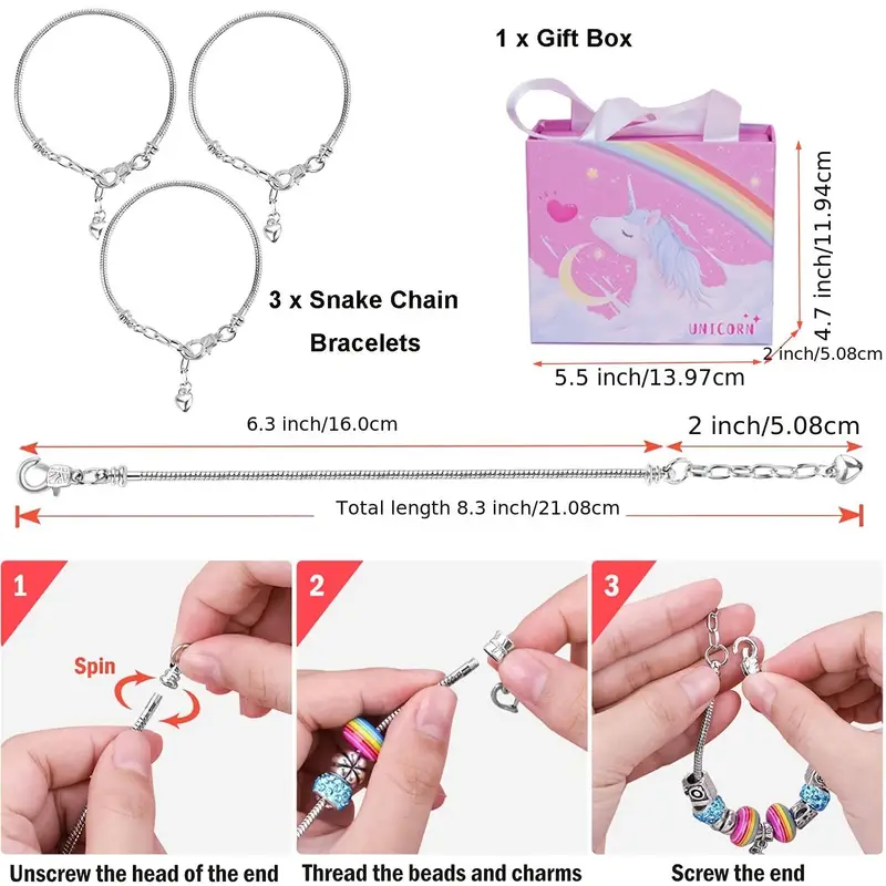 Ckeshop Goldie, Jewelry Making Kit for Girls 5-7, DIY Charm Bracelet Making Kit with Beads, Unicorn and Mermaid Pendants, for Girls 5-13. Birthday, Special