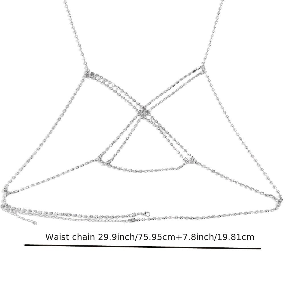Bohemian Beach Choker Necklace, Multilayer Rhinestone Body Chain